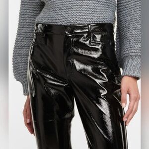 Proenza Schouler Black Low Waist Shiny Vinyl Pleather Cigarette Pant - Size 2